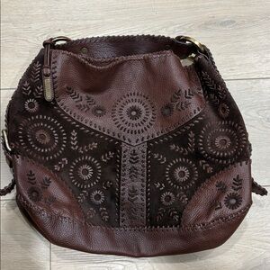 Isabella Fiore Suede Leather Woven Hobo Shoulder Bag large